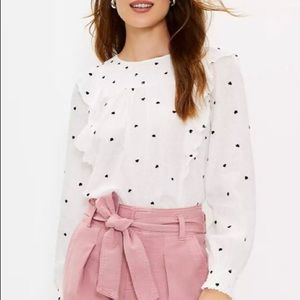 Loft size small. White shirt with small black hearts.